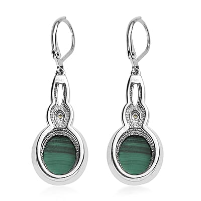 EverTrue African Malachite and Hebei Peridot 13.60 ctw Earrings in Stainless Steel