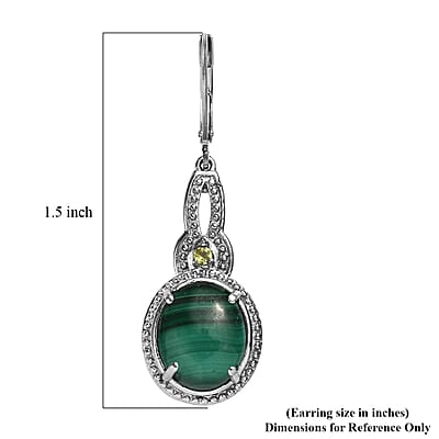 EverTrue African Malachite and Hebei Peridot 13.60 ctw Earrings in Stainless Steel