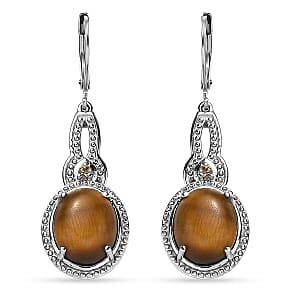 EverTrue Tigers Eye and Brazilian Citrine 10.00 ctw Earrings in Stainless Steel
