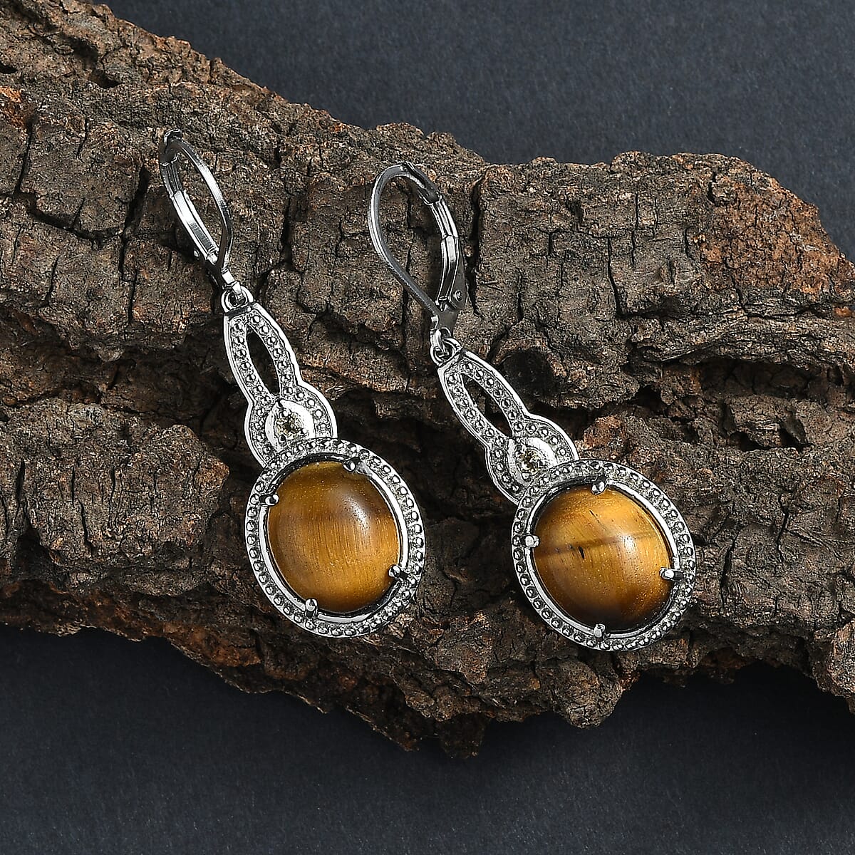 EverTrue Tigers Eye and Brazilian Citrine 10.00 ctw Earrings in Stainless Steel image number 1