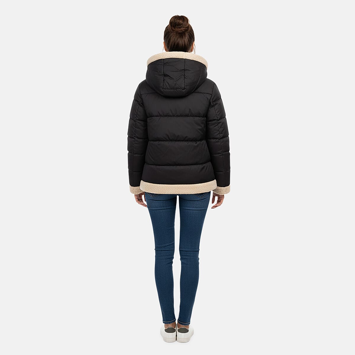 Hanton International Black and Khaki Sherpa Trim Puffer Jacket - XXL image number 1