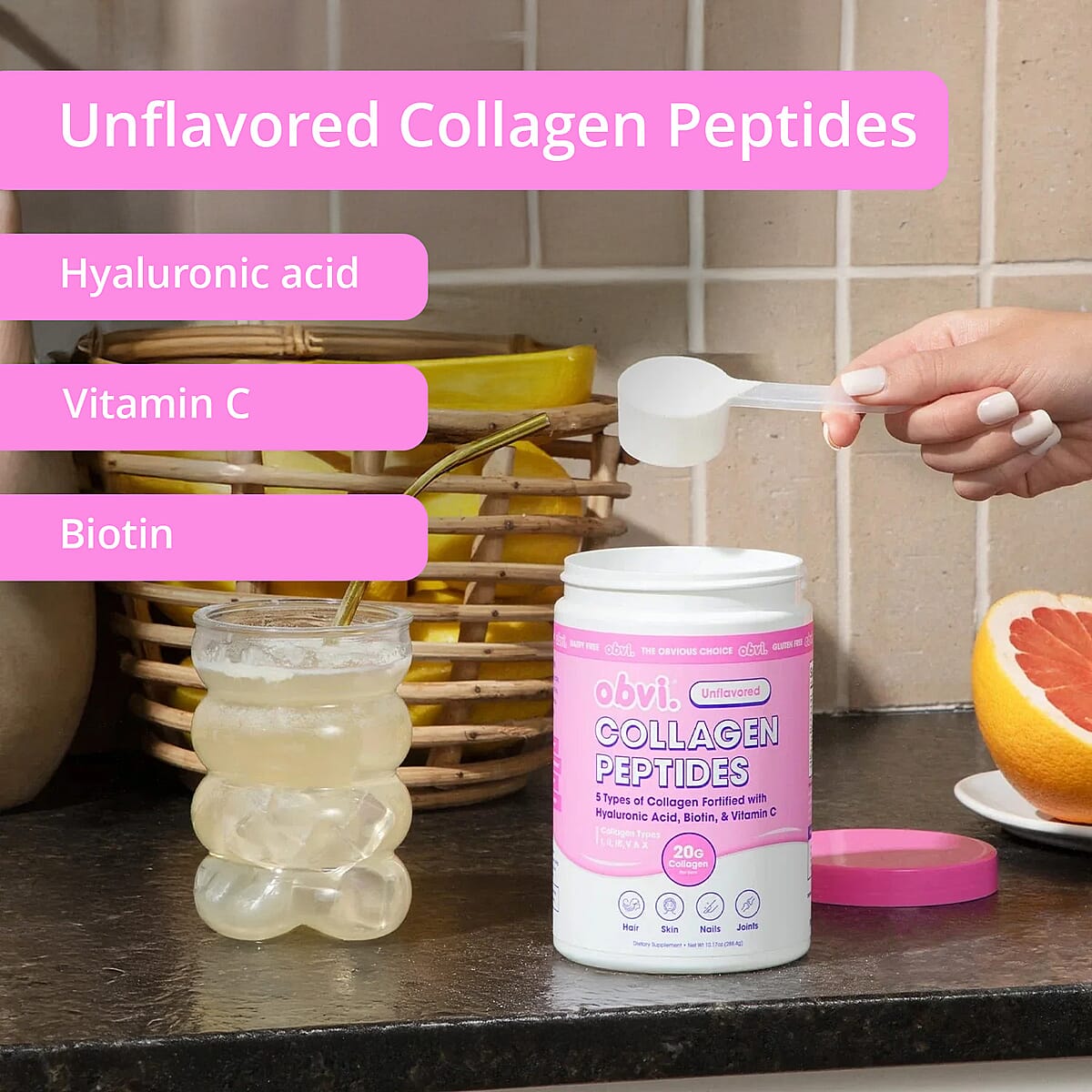 Obvi Unflavored Collagen Peptides Dietary Powder Supplement (10.17oz) image number 2