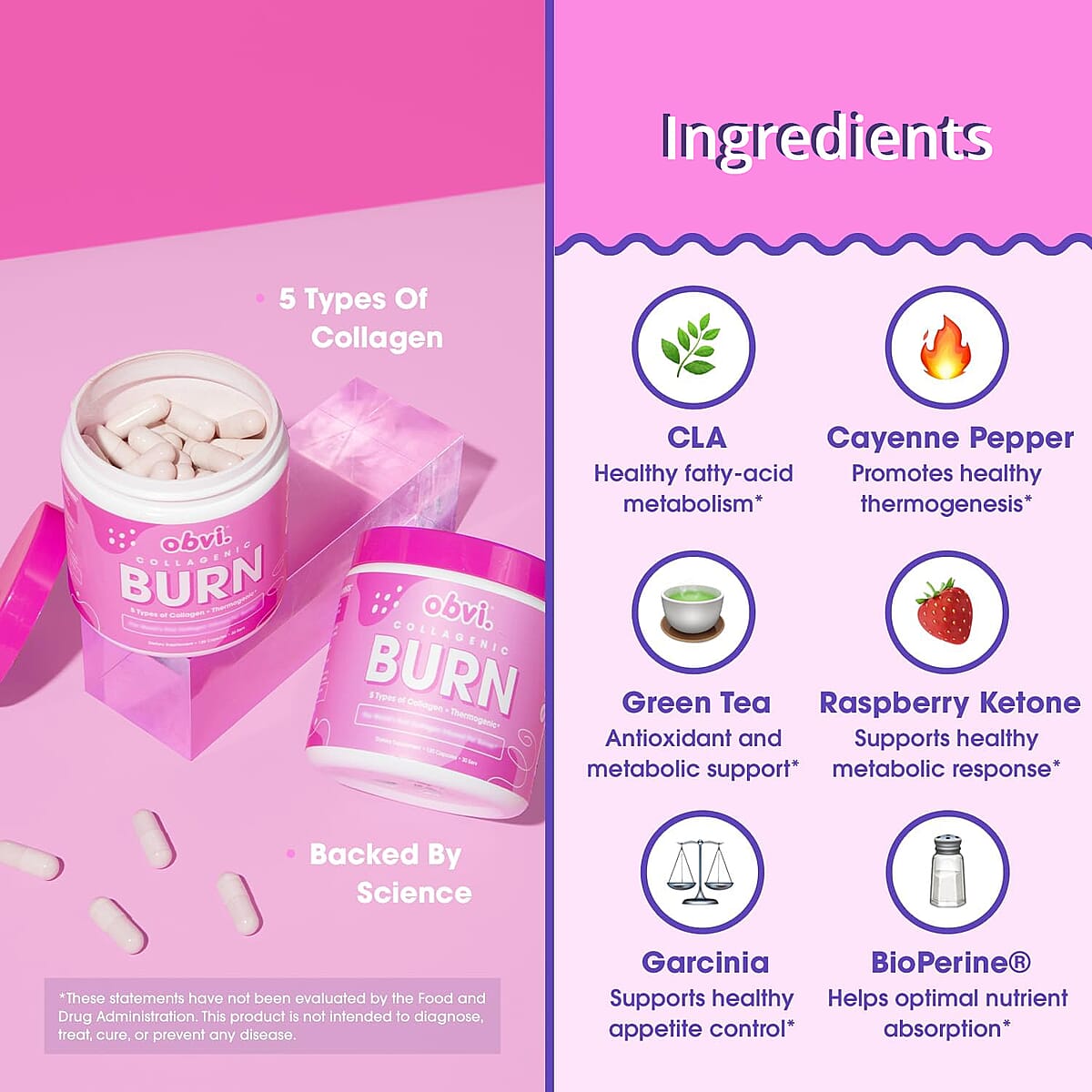 Obvi Collagenic Burn Dietary Fat Burner Supplement (120 Capsules) image number 4