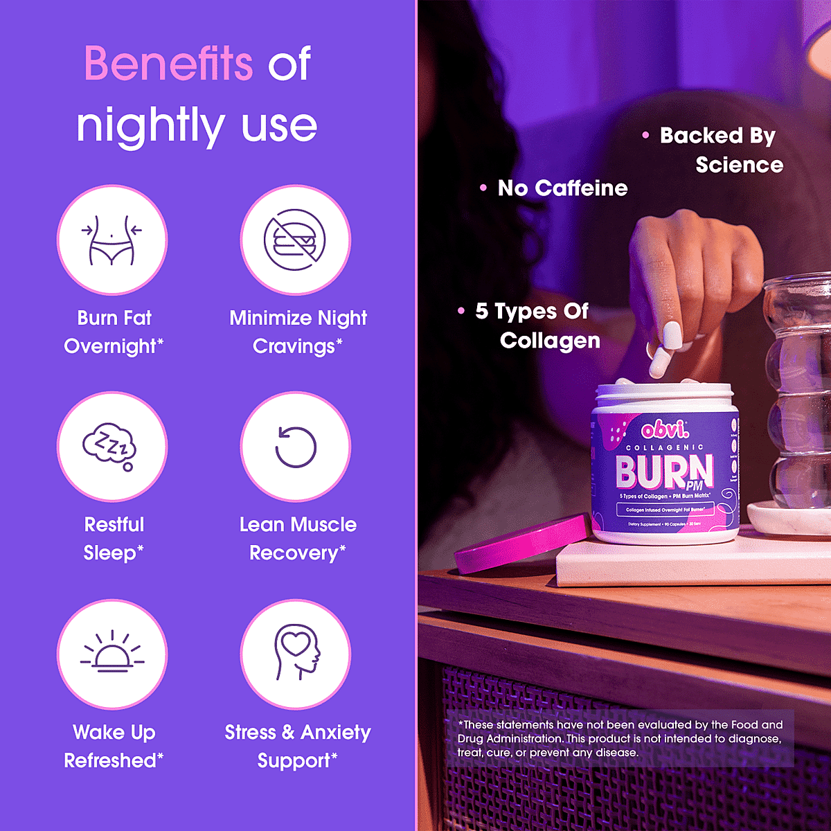 Obvi Collagenic Burn PM Dietary Supplement (90 Capsules) image number 3