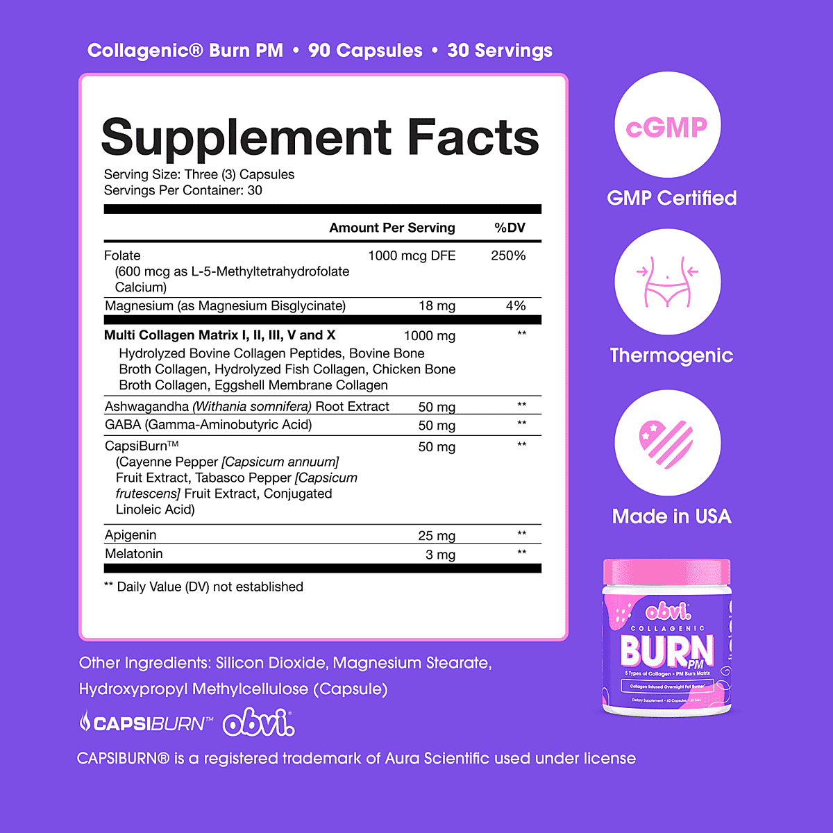 Obvi Collagenic Burn PM Dietary Supplement (90 Capsules) image number 4