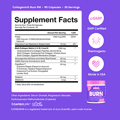 Obvi Collagenic Burn PM Dietary Supplement (90 Capsules) Made in US