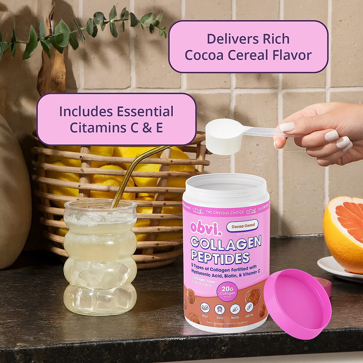 Obvi Cocoa Cereal Collagen Peptides Dietary Powder Supplement (10.90oz) image number 3