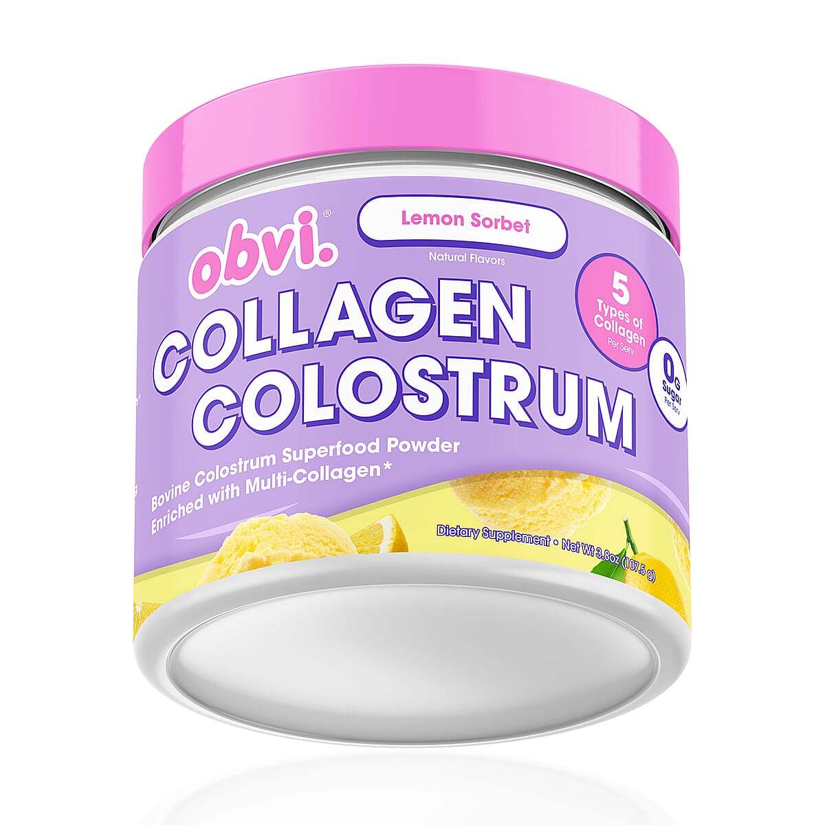 Obvi Lemon Sorbet Collagen Colostrum Dietary Powder Supplement (3.8oz) image number 0