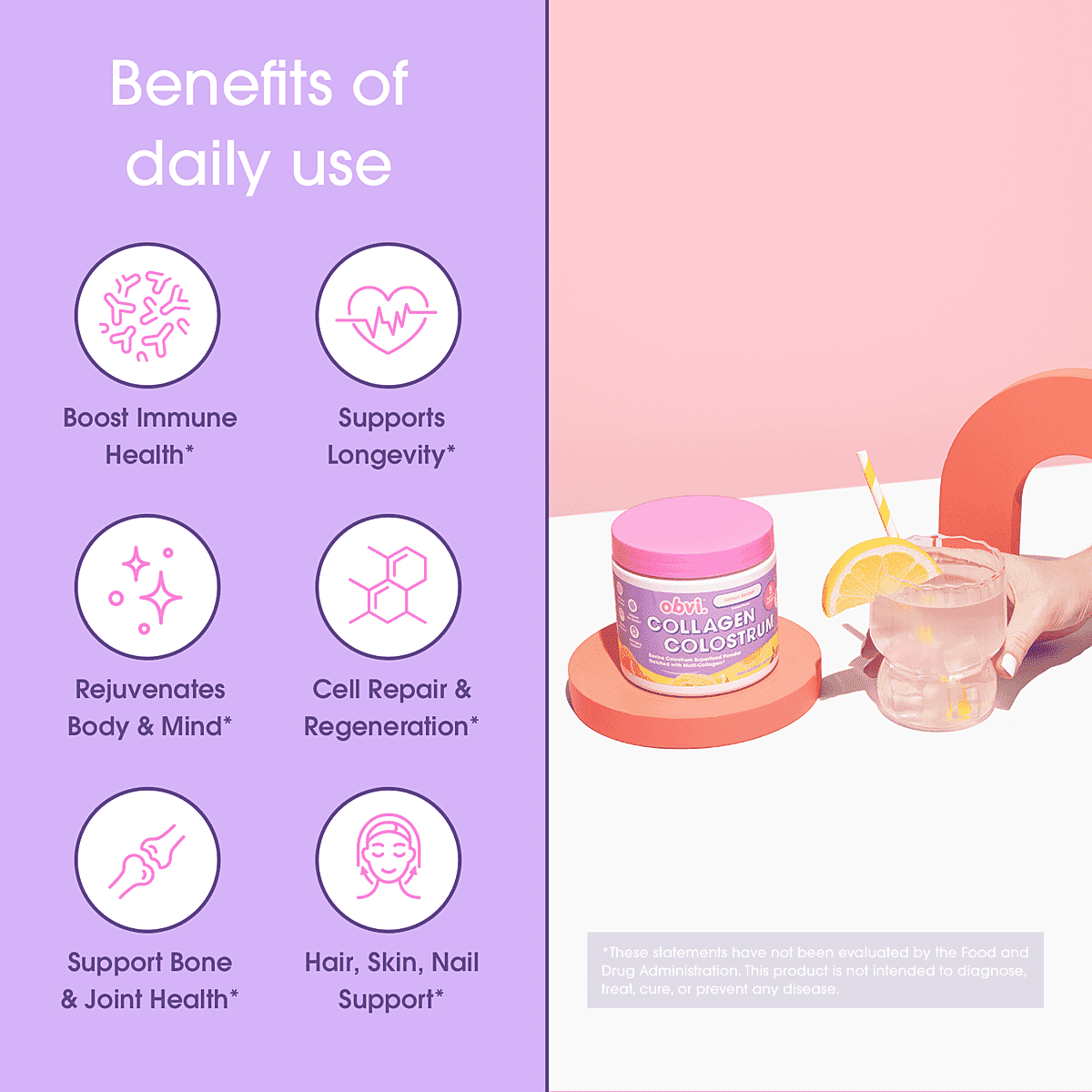 Obvi Lemon Sorbet Collagen Colostrum Dietary Powder Supplement (3.8oz) image number 1