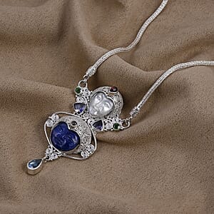 Sajen Silver Lapis Lazuli and Multi Gemstone 18.00 ctw Necklace in Sterling Silver 20 Inches