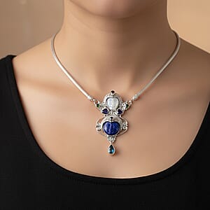 Sajen Silver Lapis Lazuli and Multi Gemstone 18.00 ctw Necklace in Sterling Silver 20 Inches