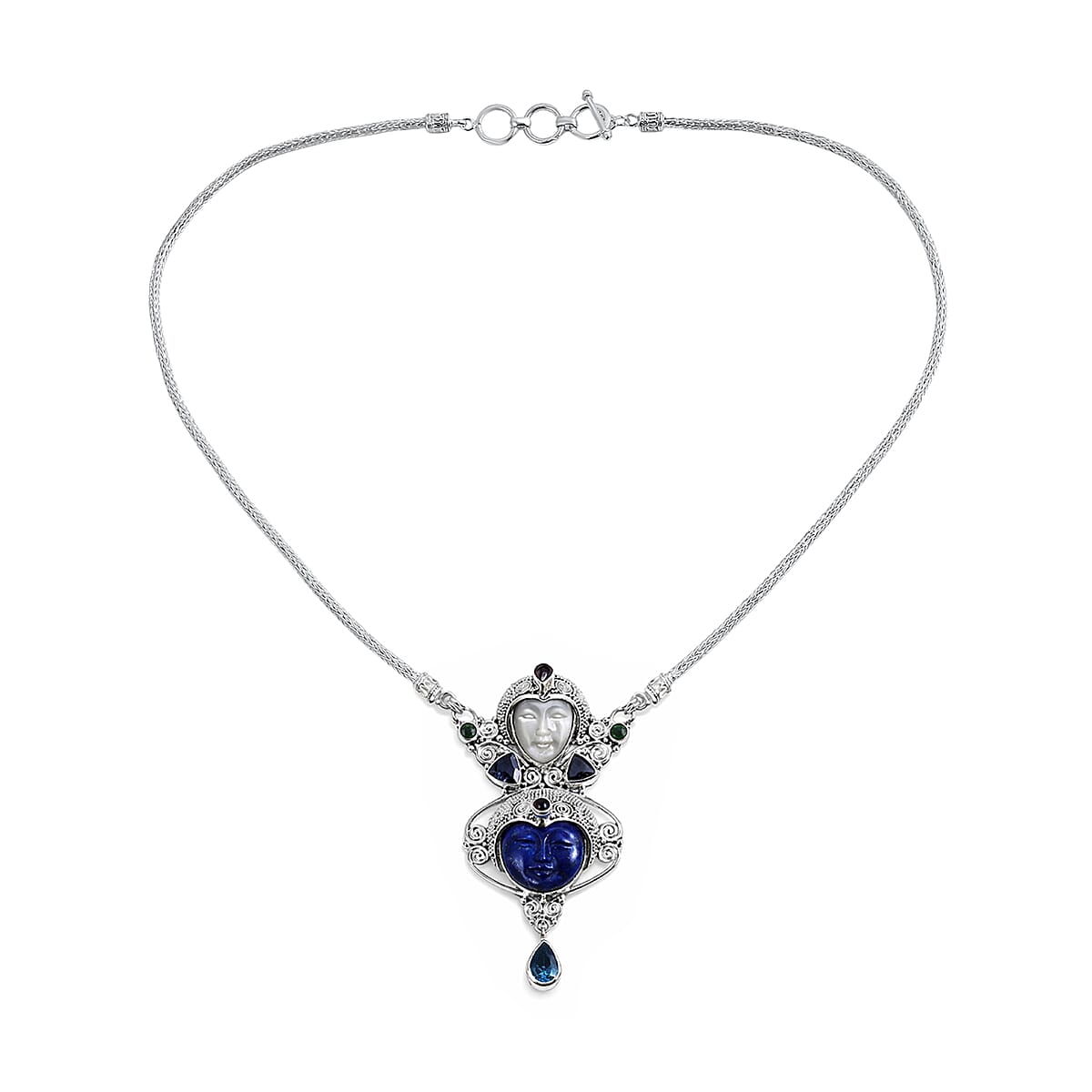 Lapis Lazuli and Multi Gemstone 18.00 ctw Necklace in Sterling Silver 20 Inches image number 3
