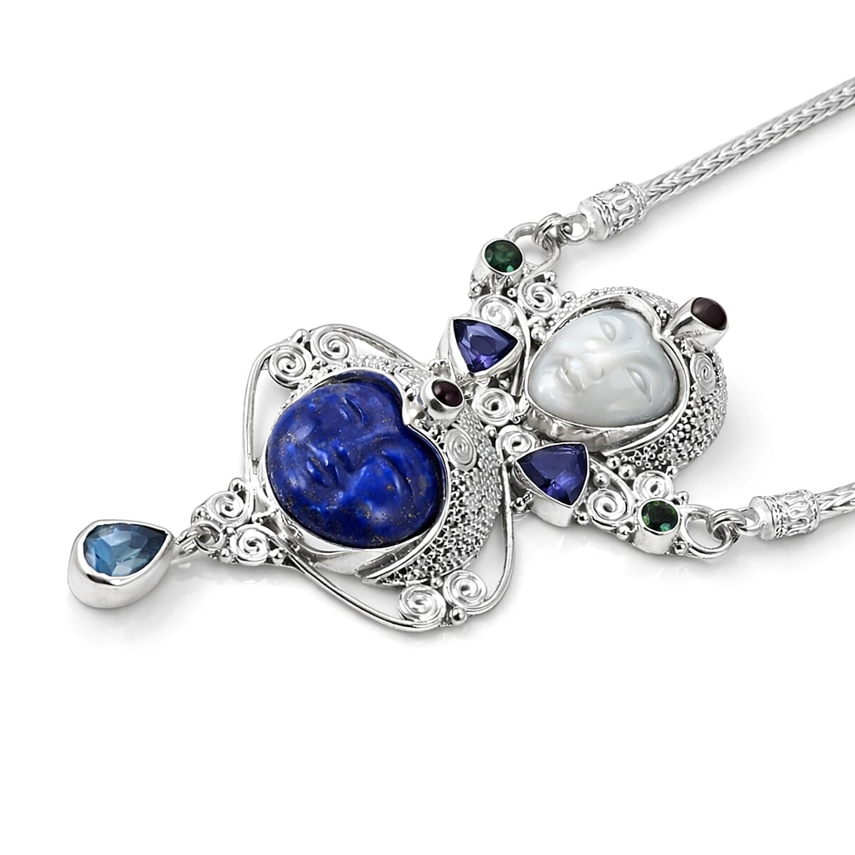 Lapis Lazuli and Multi Gemstone 18.00 ctw Necklace in Sterling Silver 20 Inches image number 4