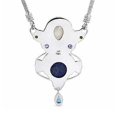 Sajen Silver Lapis Lazuli and Multi Gemstone 18.00 ctw Necklace in Sterling Silver 20 Inches