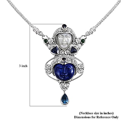 Sajen Silver Lapis Lazuli and Multi Gemstone 18.00 ctw Necklace in Sterling Silver 20 Inches