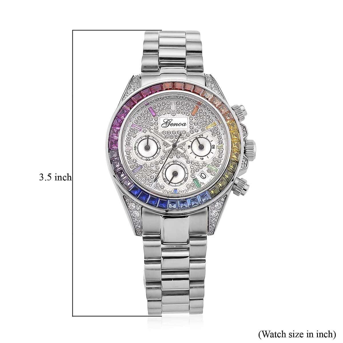 Valentine Special Deal Genoa Simulated Multi Diamond Japanese movement Rainbow Multifunction Watch in Silvertone 2.00 ctw image number 7