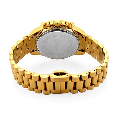 Genoa Simulated Multi Diamond Japanese movement Rainbow Multifunction Watch in Goldtone 2.00 ctw