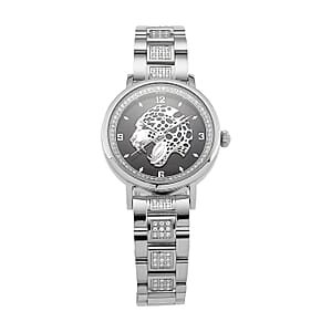 EON 1962 Moissanite Ronda 763 Swiss Movement Leopard Pattern Watch in Stainless Steel 1.20 ctw