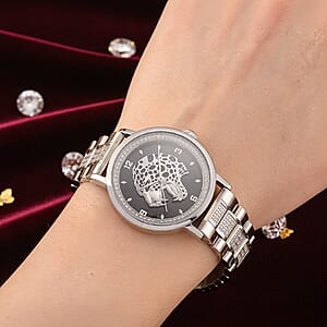 EON 1962 Moissanite Ronda 763 Swiss Movement Leopard Pattern Watch in Stainless Steel 1.20 ctw