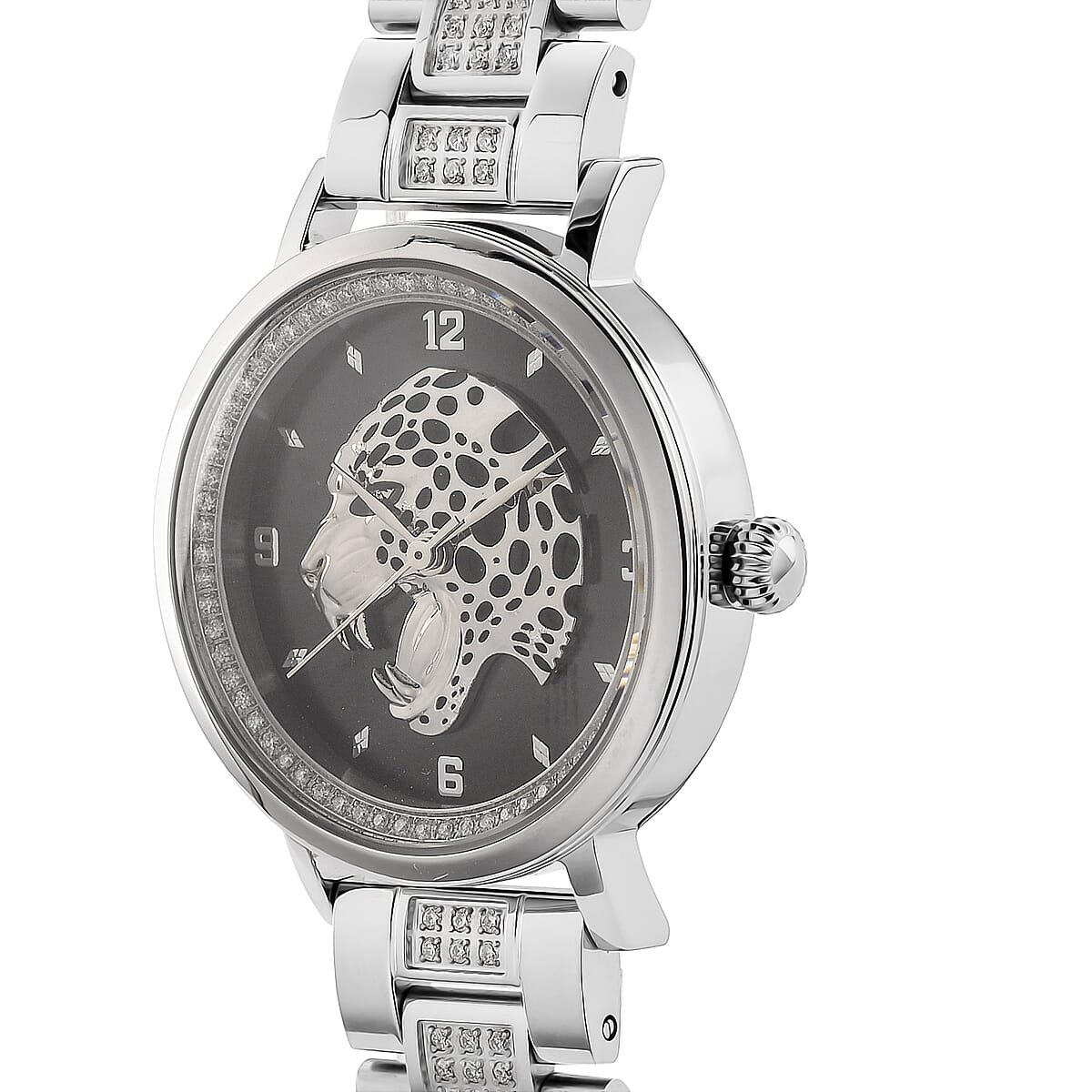 EON 1962 Moissanite Ronda 763 Swiss Movement Leopard Pattern Watch in Stainless Steel 1.20 ctw image number 3