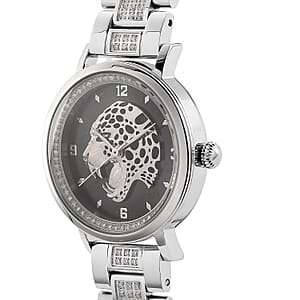 EON 1962 Moissanite Ronda 763 Swiss Movement Leopard Pattern Watch in Stainless Steel 1.20 ctw