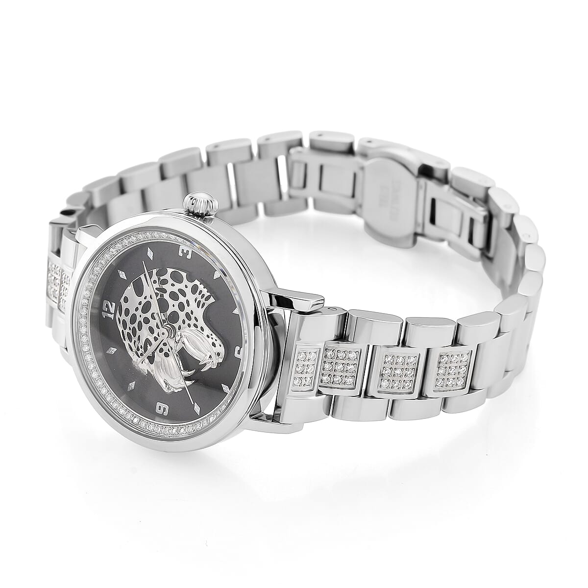 EON 1962 Moissanite Ronda 763 Swiss Movement Leopard Pattern Watch in Stainless Steel 1.20 ctw image number 5
