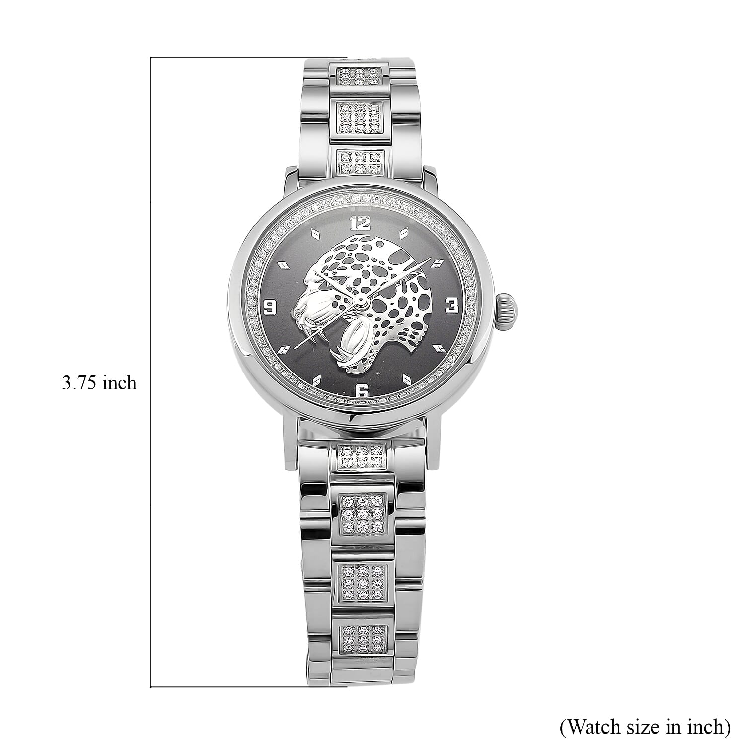 EON 1962 Moissanite Ronda 763 Swiss Movement Leopard Pattern Watch in Stainless Steel 1.20 ctw