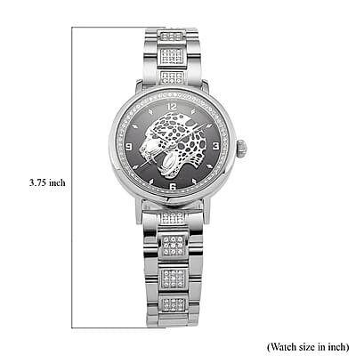 EON 1962 Moissanite Ronda 763 Swiss Movement Leopard Pattern Watch in Stainless Steel 1.20 ctw