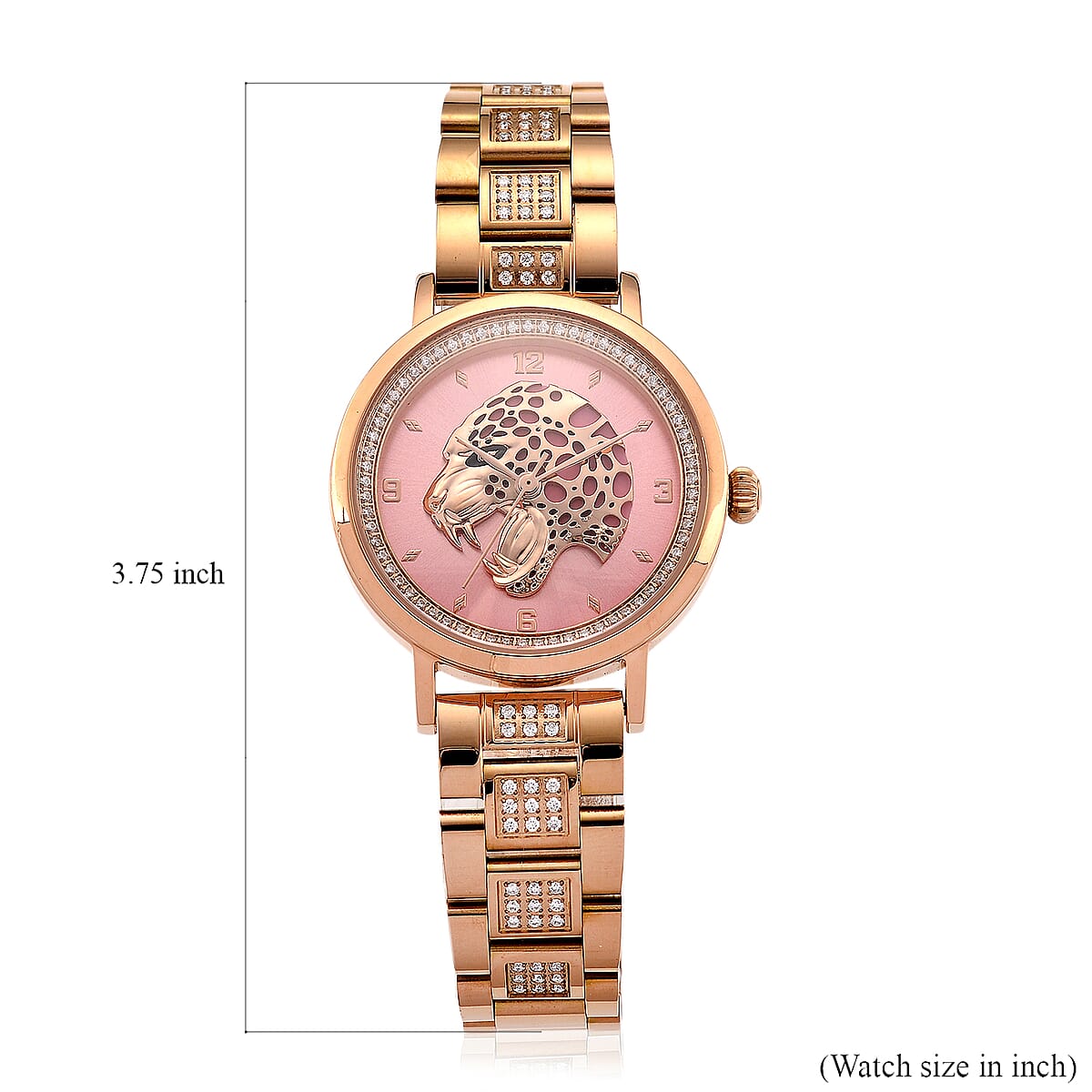 EON 1962 Moissanite Ronda 763 Swiss Movement Leopard Pattern Watch in ION Plated RG Stainless Steel 1.20 ctw image number 7