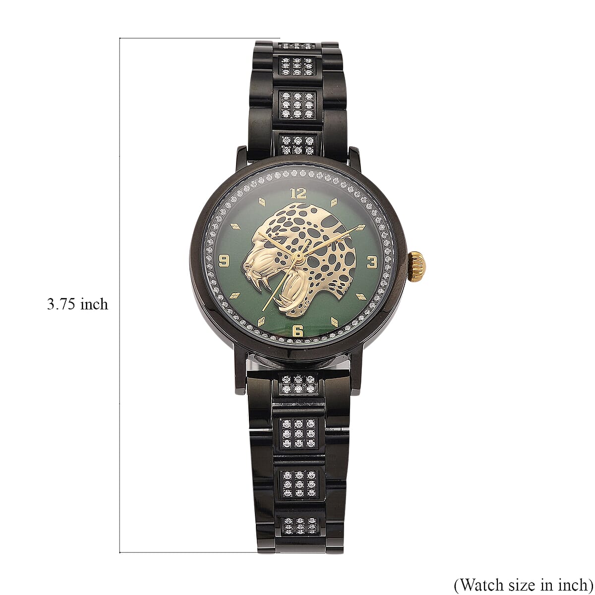 EON 1962 Moissanite Ronda 763 Swiss Movement Leopard Pattern Watch in ION Plated Black Stainless Steel 1.20 ctw image number 7