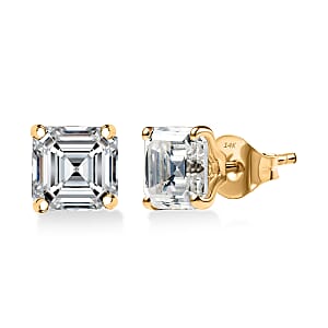 Doorbuster Asscher Cut Moissanite 3.50 ctw Solitaire Stud Earrings in 14K Yellow Gold