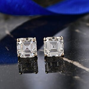 Doorbuster Asscher Cut Moissanite 3.50 ctw Solitaire Stud Earrings in 14K Yellow Gold