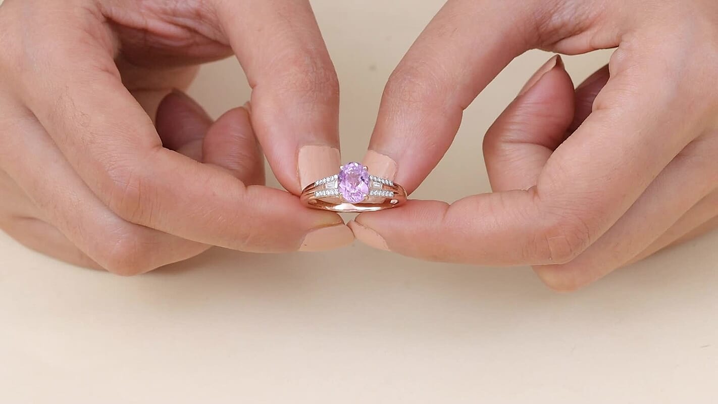 D'Joy AAA Patroke Kunzite and Moissanite 3.40 ctw Ring in 18K Vermeil Rose Gold Over Sterling Silver