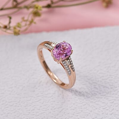 D'Joy AAA Patroke Kunzite and Moissanite 3.40 ctw Ring in 18K Vermeil Rose Gold Over Sterling Silver (Size 10.0)