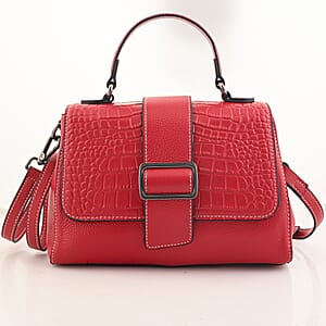 La Marey Red Genuine Leather Crossbody Bag with Shoulder Strap