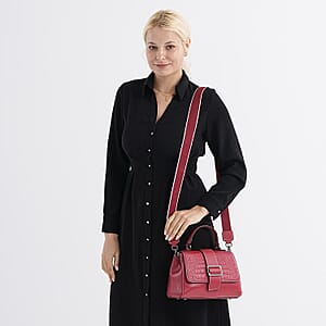 La Marey Red Genuine Leather Crossbody Bag with Shoulder Strap