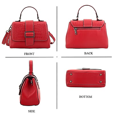 La Marey Red Genuine Leather Crossbody Bag with Shoulder Strap