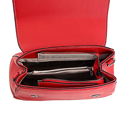 La Marey Red Genuine Leather Crossbody Bag with Shoulder Strap