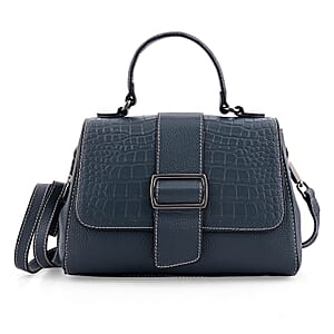 La Marey Navy Genuine Leather Crossbody Bag with Shoulder Strap