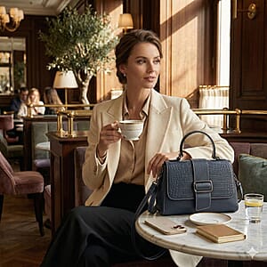 La Marey Navy Genuine Leather Crossbody Bag with Shoulder Strap