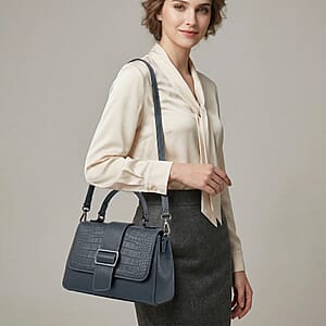 La Marey Navy Genuine Leather Crossbody Bag with Shoulder Strap