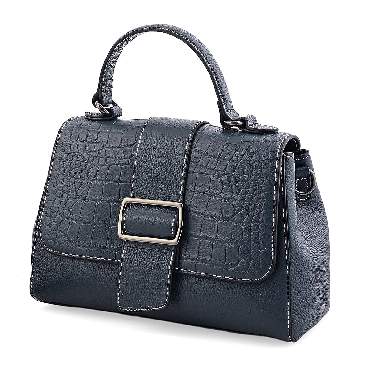 La Marey Navy Genuine Leather Crossbody Bag with Shoulder Strap image number 5