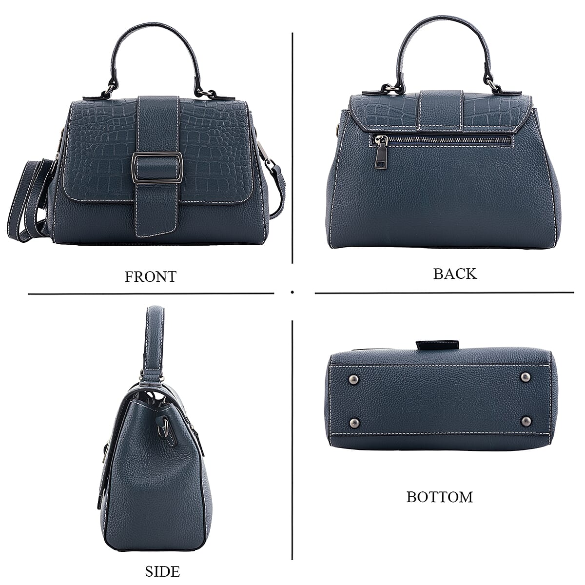 La Marey Navy Genuine Leather Crossbody Bag with Shoulder Strap image number 6