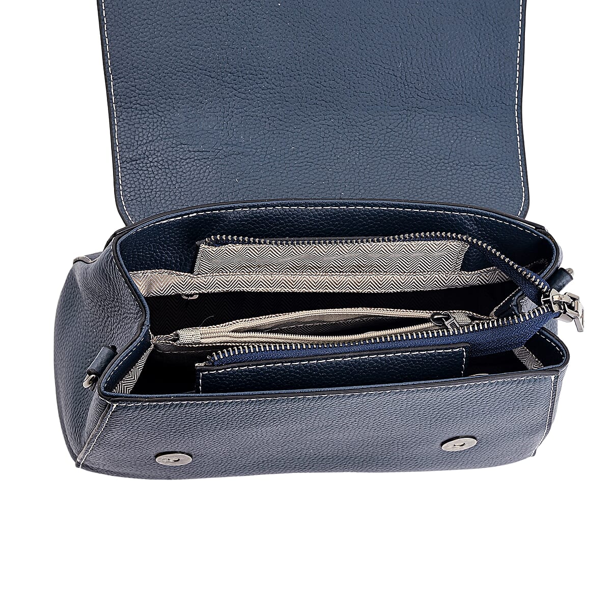 La Marey Navy Genuine Leather Crossbody Bag with Shoulder Strap image number 7