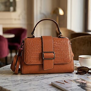 La Marey Tan Genuine Leather Crossbody Bag with Shoulder Strap
