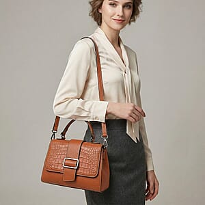 La Marey Tan Genuine Leather Crossbody Bag with Shoulder Strap