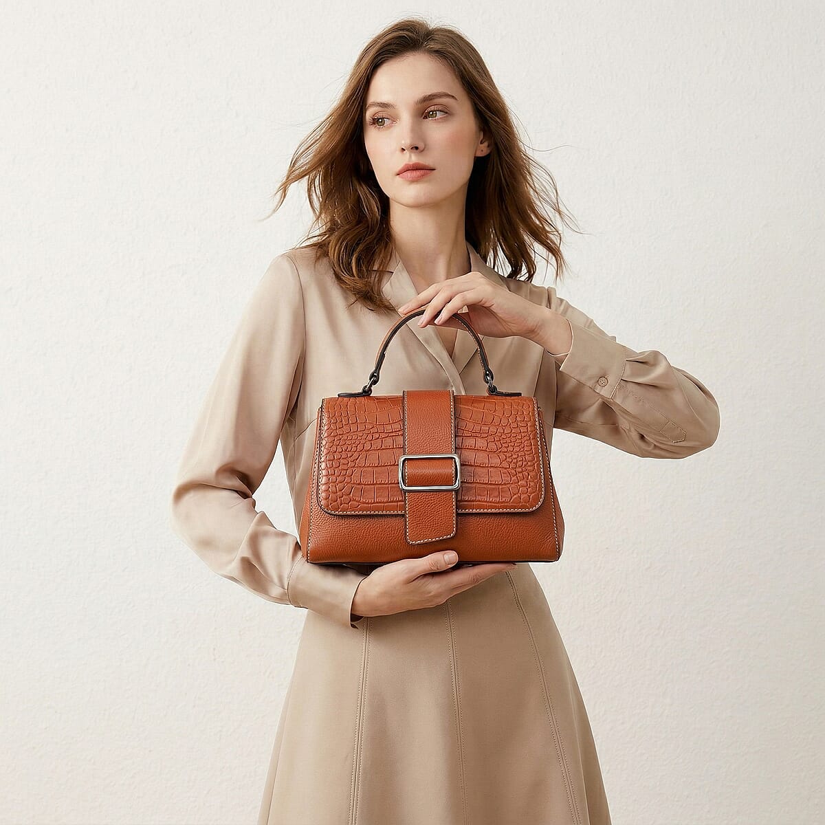 La Marey Tan Genuine Leather Crossbody Bag with Shoulder Strap image number 4