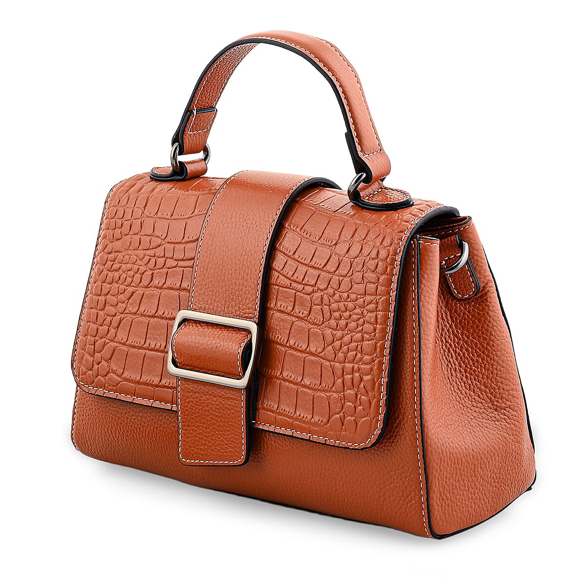 La Marey Tan Genuine Leather Crossbody Bag with Shoulder Strap image number 5