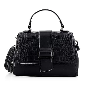 La Marey Black Genuine Leather Crossbody Bag with Shoulder Strap