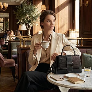 La Marey Black Genuine Leather Crossbody Bag with Shoulder Strap